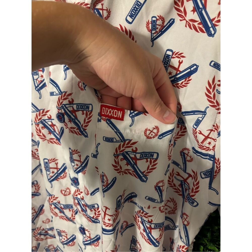Dixxon Shirt The High Tight Mens Large Barber Blue Red White Short Sleeve - Picture 4 of 7
